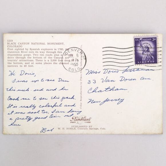 Black Canyon National Monument Colorado 1950s Postcard Souvenir CO PC - Picture 2 of 2